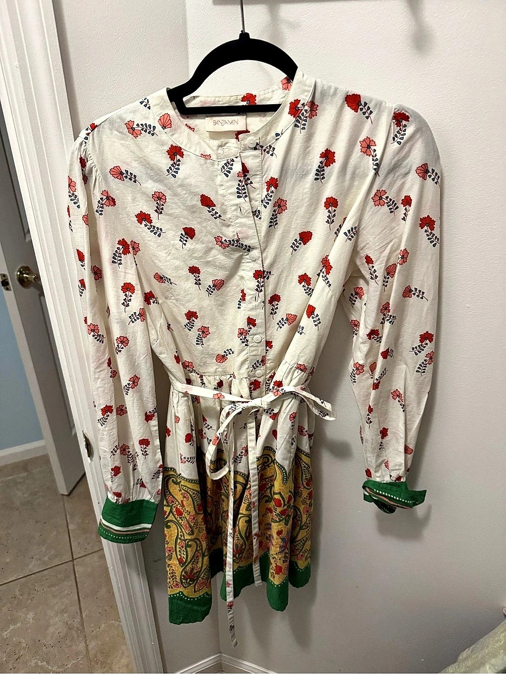 BANJANAN Floral Midi Dress in White & Red